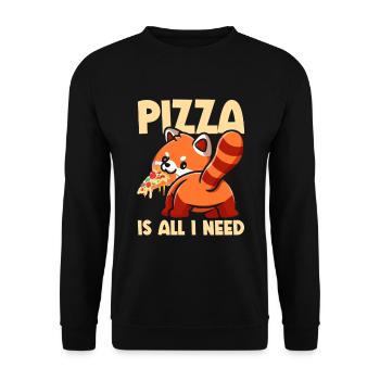 Niedliches Tier Roter Panda Pizza Fan isst Fast - Unisex Pullover - Schwarz - Vorne - Alina (178cm) & Michal (187cm)