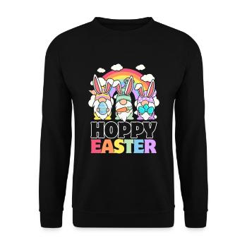 Hoppy Easter - Wichtel-Ostereier - Unisex Pullover - Schwarz - Vorne - Alina (178cm) & Michal (187cm)