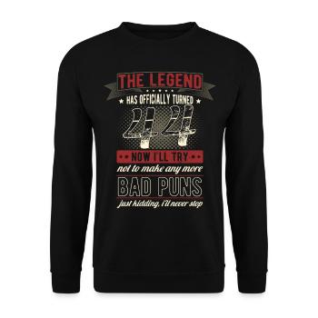 Die Legende Offiziell 44 Jahre 44. Geburtstag - Unisex Pullover - Schwarz - Vorne - Alina (178cm) & Michal (187cm)