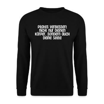 Pilates - Pilates verbessert nicht nur deinen - Unisex Pullover - Schwarz - Vorne - Alina (178cm) & Michal (187cm)