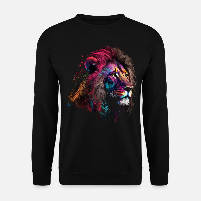 Löwe Bunt Raubkatze Kuns Tier Geschenk Afrika Zoo - Unisex Pullover - Schwarz