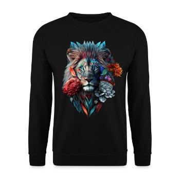 Lion Polygone Art Fleurs Animal Gift Zoo Motif - Sweat-shirt Unisexe - noir - Devant - Alina (178cm) & Michal (187cm)