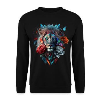 Lion Polygone Art Fleurs Animal Gift Zoo Motif - Sweat-shirt Unisexe - noir - Devant - Alina (178cm) & Michal (187cm)