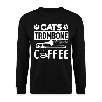 Cat Trombone Coffee Trombonist And Cat Lover Tromb - Unisex Sweatshirt - black - Front - Alina (178cm) & Michal (187cm)