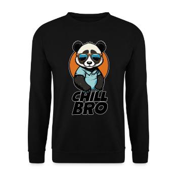 Chill Bro Lustiger Cartoon Panda mit Sonnenbrille - Unisex Pullover - Schwarz - Vorne - Alina (178cm) & Michal (187cm)