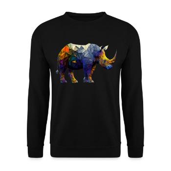 Nashorn Bunt Polygon Afrika Geschenk Zoo Tier - Unisex Pullover - Schwarz - Vorne - Alina (178cm) & Michal (187cm)