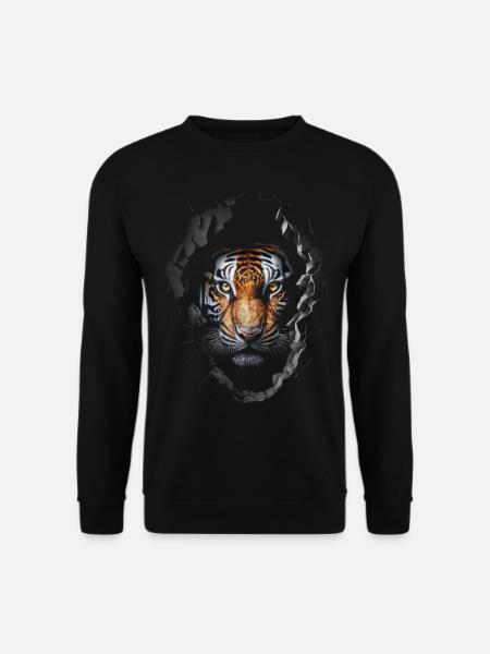 Tiger Wand Loch Raubkatze Tigermotiv Geschenk Tier - Unisex Pullover - Schwarz