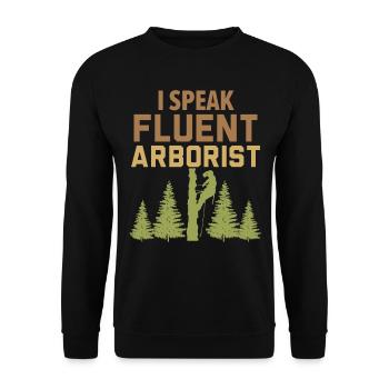 Ich spreche fließend Baumpfleger Baumpfleger - Unisex Pullover - Schwarz - Vorne - Alina (178cm) & Michal (187cm)