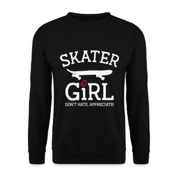 Internationaler Frauentag Skater Girl - Unisex Pullover - Schwarz - Vorne - Alina (178cm) & Michal (187cm)