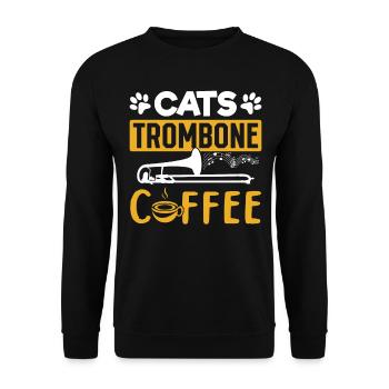 Cat Trombone Coffee Trombonist And Cat Lover Tromb - Unisex Sweatshirt - black - Front - Alina (178cm) & Michal (187cm)
