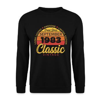 Rétro 40 ans Septembre 1983 Anniversaire Millésime - Sweat-shirt Unisexe - noir - Devant - Alina (178cm) & Michal (187cm)