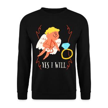 Marriage proposal Wedding Proposal Wedding Angel Saying - Unisex Sweatshirt - black - Front - Alina (178cm) & Michal (187cm)
