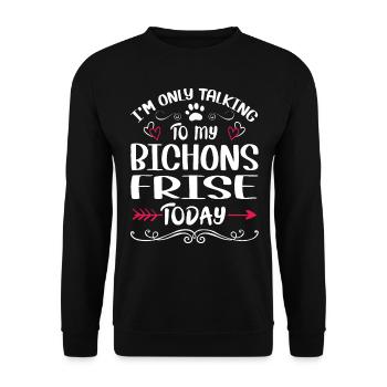Propriétaire de chien parlant à mon Bichons Frise - Sweat-shirt Unisexe - noir - Devant - Alina (178cm) & Michal (187cm)