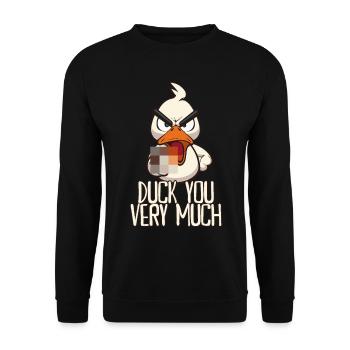 Duck You Funny duck with middle finger saying - Unisex Sweatshirt - black - Front - Alina (178cm) & Michal (187cm)