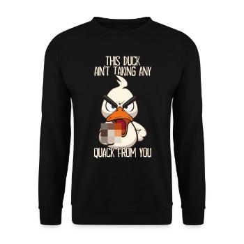 Charlatan de toi Drôle de canard avec un doigt d’honneur - Sweat-shirt Unisexe - noir - Devant - Alina (178cm) & Michal (187cm)