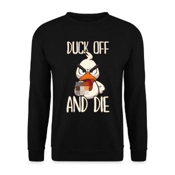 Duck Off Funny duck with middle finger - Unisex Sweatshirt - black - Front - Alina (178cm) & Michal (187cm)