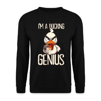 I'm a Ducking Genius Funny duck with middle finger - Unisex Sweatshirt - black - Front - Alina (178cm) & Michal (187cm)