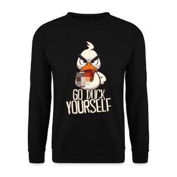 Go Duck Yourself Funny duck with middle finger - Unisex Sweatshirt - black - Front - Alina (178cm) & Michal (187cm)