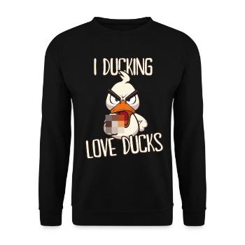 Loving Ducks Funny duck with middle finger saying - Unisex Sweatshirt - black - Front - Alina (178cm) & Michal (187cm)