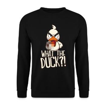 What the Duck Funny duck with middle finger saying - Unisex Sweatshirt - black - Front - Alina (178cm) & Michal (187cm)