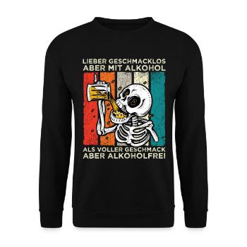 Geschmacklos Alkohol als Alkoholfrei Skelett Bier - Unisex Pullover - Schwarz - Vorne - Alina (178cm) & Michal (187cm)