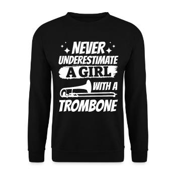 Ne sous-estimez jamais une fille avec un trombone Instrum - Sweat-shirt Unisexe - noir - Devant - Alina (178cm) & Michal (187cm)