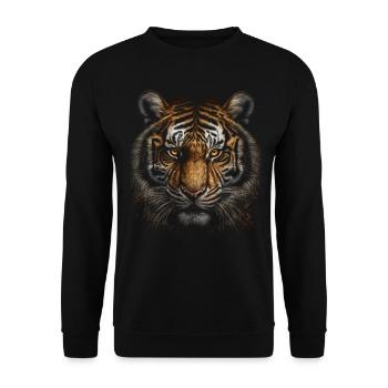 Tiger Kopf Zoo Geschenkidee Tiermotiv Zoo Katze - Unisex Pullover - Schwarz - Vorne - Alina (178cm) & Michal (187cm)