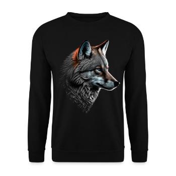 Wolf und Fuchs gemischt, Kunst Kopf Tier Geschenk - Unisex Pullover - Schwarz - Vorne - Alina (178cm) & Michal (187cm)