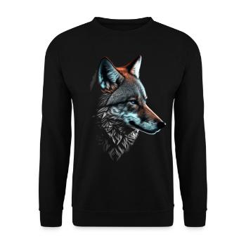 Wolf und Fuchs gemischt, Kunst Kopf Tier Geschenk - Unisex Pullover - Schwarz - Vorne - Alina (178cm) & Michal (187cm)
