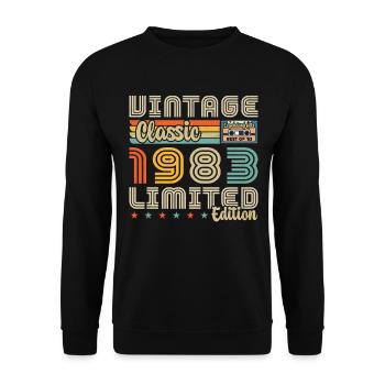 Jahrgang 1983 Geburtstagsgeschenk 1983 - Unisex Pullover - Schwarz - Vorne - Alina (178cm) & Michal (187cm)