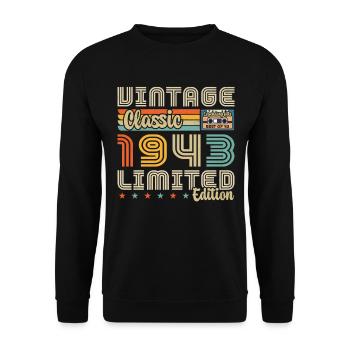 Jahrgang 1943 Geburtstagsgeschenk 1943 - Unisex Pullover - Schwarz - Vorne - Alina (178cm) & Michal (187cm)