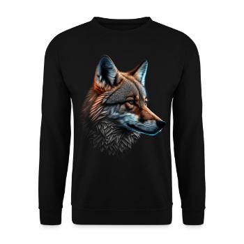Wolf und Fuchs gemischt, Kunst Kopf Tier Geschenk - Unisex Pullover - Schwarz - Vorne - Alina (178cm) & Michal (187cm)