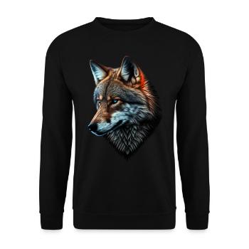 Wolf und Fuchs gemischt, Kunst Kopf Tier Geschenk - Unisex Pullover - Schwarz - Vorne - Alina (178cm) & Michal (187cm)