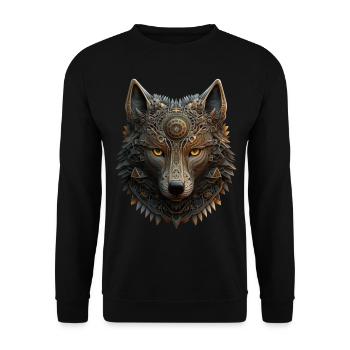 Wolf Mandala Kunst Geschenk Frau Kunstwerk Tier - Unisex Pullover - Schwarz - Vorne - Alina (178cm) & Michal (187cm)