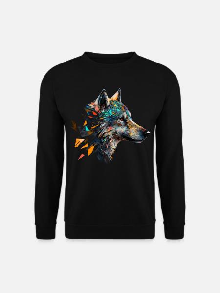 Wolf Bunt Kopf Kunst Geschenk Motiv Tier Wölfe - Unisex Pullover - Schwarz