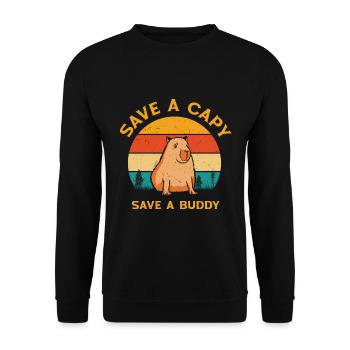Welttierschutztag Capybara Tierschutz Retro - Unisex Pullover - Schwarz - Vorne - Alina (178cm) & Michal (187cm)