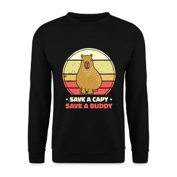 Welttierschutztag Capybara Tierschutz Retro - Unisex Pullover - Schwarz - Vorne - Alina (178cm) & Michal (187cm)