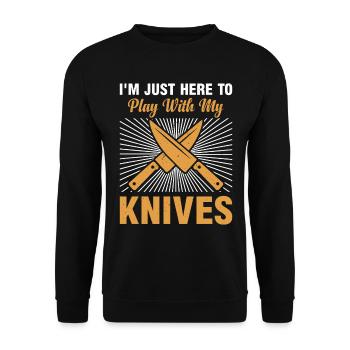 Je suis juste ici pour jouer avec mes couteaux Chef Kitchen - Sweat-shirt Unisexe - noir - Devant - Alina (178cm) & Michal (187cm)