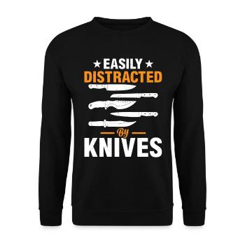 Facilement distrait par les couteaux Outils de chef Fo de cuisine - Sweat-shirt Unisexe - noir - Devant - Alina (178cm) & Michal (187cm)