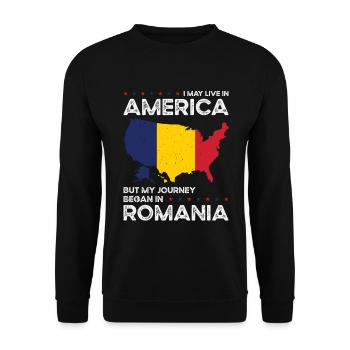 Born Romanian Romania American USA Citizenship - Unisex Sweatshirt - black - Front - Alina (178cm) & Michal (187cm)