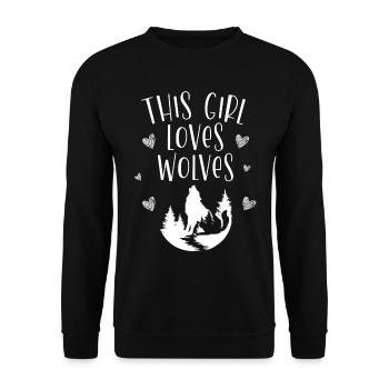 Dieses Mädchen Liebt Wölfe Tier Werwolf Wolf - Unisex Pullover - Schwarz - Vorne - Alina (178cm) & Michal (187cm)