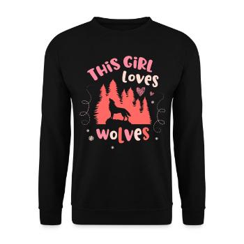 Dieses Mädchen Liebt Wölfe Tier Werwolf Wolf - Unisex Pullover - Schwarz - Vorne - Alina (178cm) & Michal (187cm)