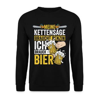 Ich brauche Bier die Kettensäge braucht Benzin - Unisex Pullover - Schwarz - Vorne - Alina (178cm) & Michal (187cm)