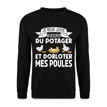 M'occuper Du Potager Et Des Poules. Jardinage. - Sweat-shirt Unisexe - noir - Devant - Alina (178cm) & Michal (187cm)