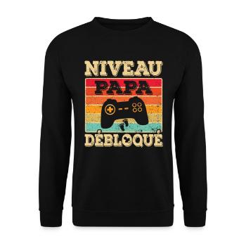 Annonce Grossesse Futur Papa Niveau Papa Débloqué - Sweat-shirt Unisexe - noir - Devant - Alina (178cm) & Michal (187cm)