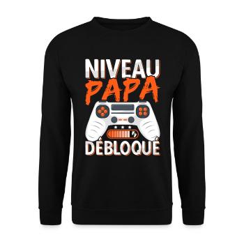 Annonce Grossesse Futur Papa Niveau Papa Débloqué - Sweat-shirt Unisexe - noir - Devant - Alina (178cm) & Michal (187cm)
