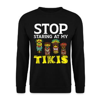 Stop staring at my tikis Luau Party Tiki B - Unisex Sweatshirt - black - Front - Alina (178cm) & Michal (187cm)