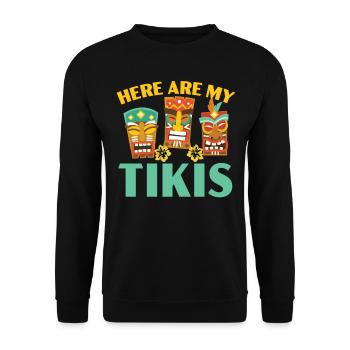 Here are my Tikis Hawaiian Luau Party Tik - Unisex Sweatshirt - black - Front - Alina (178cm) & Michal (187cm)