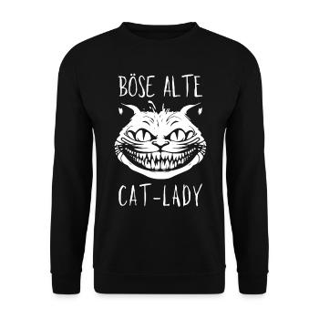 Böse alte Cat-Lady - Grinsekatze Lustiger Spruch - Unisex Pullover - Schwarz - Vorne - Alina (178cm) & Michal (187cm)