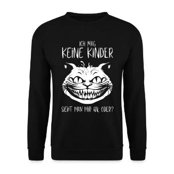 Ich mag keine Kinder - Grinsekatze Lustiger Spruch - Unisex Pullover - Schwarz - Vorne - Alina (178cm) & Michal (187cm)